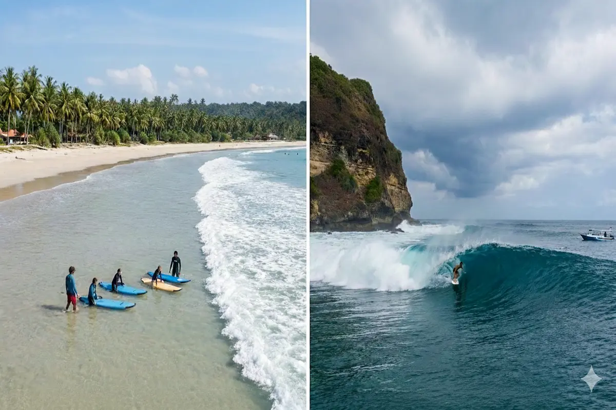 Perfect wave breaking at Gerupuk Bay Lombok showing excellent surf conditions